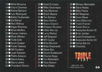1993 Triple Play #66 Checklist: 1-66 Back