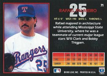 1993 Triple Play #71 Rafael Palmeiro Back