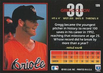 1993 Triple Play #135 Gregg Olson Back