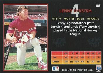 1993 Triple Play #185 Lenny Dykstra Back