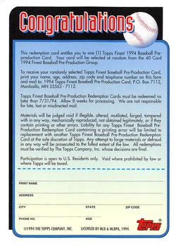 1994 Topps - Finest Pre-Production Redemption #NNO Finest Pre-Production Redemption Back