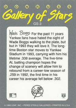 1993 Triple Play - Gallery of Stars #GS-3 Wade Boggs Back
