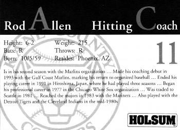 1994 Kane County Cougars #NNO Rod Allen Back