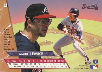 1993 Ultra #8 Mark Lemke Back