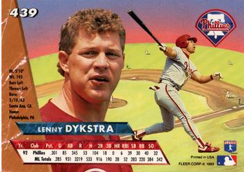 1993 Ultra #439 Lenny Dykstra Back