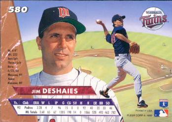 1993 Ultra #580 Jim Deshaies Back