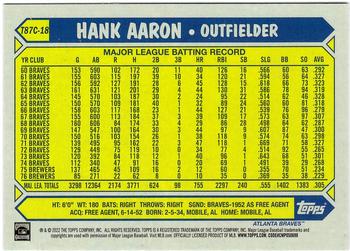 2022 Topps - 1987 Topps Baseball 35th Anniversary Chrome Silver Pack (Series One) #T87C-18 Hank Aaron Back