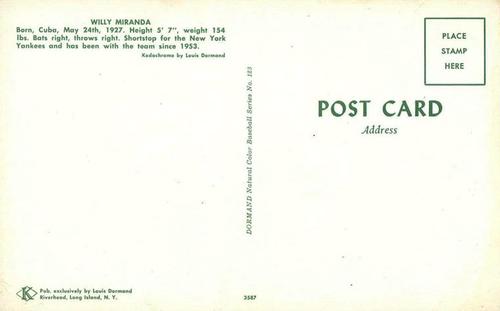 1953-55 Dormand Postcards #123 Willie Miranda Back
