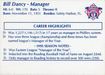 1995 Reading Phillies Eastern League Champions #NNO Bill Dancy Back