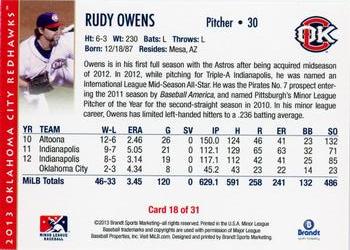 2013 Brandt Oklahoma City RedHawks #18 Rudy Owens Back