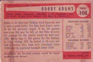 1954 Bowman #108 Bobby Adams Back