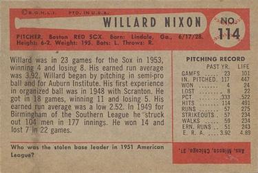 1954 Bowman #114 Willard Nixon Back