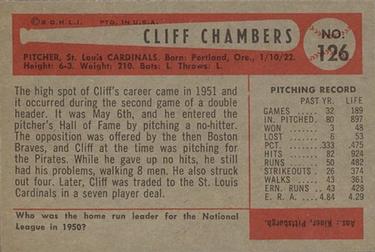 1954 Bowman #126 Cliff Chambers Back