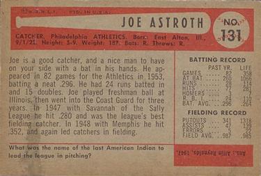 1954 Bowman #131 Joe Astroth Back
