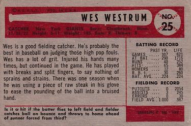1954 Bowman #25 Wes Westrum Back