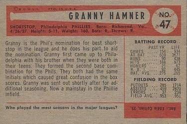 1954 Bowman #47 Granny Hamner Back