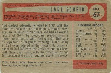 1954 Bowman #67 Carl Scheib Back
