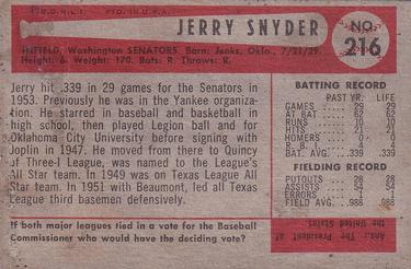 1954 Bowman #216 Jerry Snyder Back