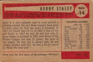 1954 Bowman #14 Gerald Staley Back