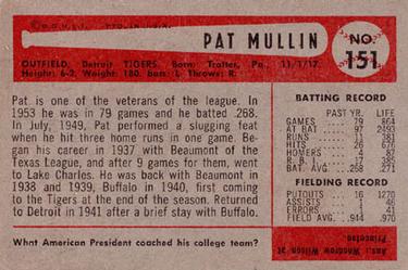1954 Bowman #151 Pat Mullin Back