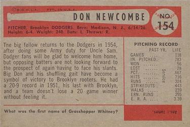 1954 Bowman #154 Don Newcombe Back