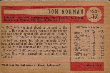 1954 Bowman #17 Tom Gorman Back