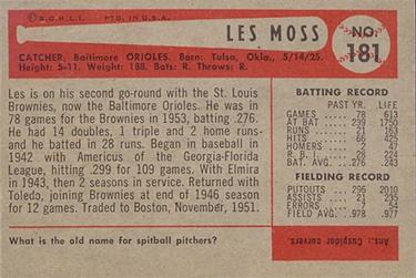 1954 Bowman #181 Les Moss Back