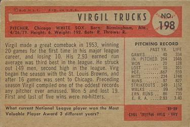 1954 Bowman #198 Virgil Trucks Back