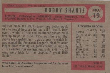 1954 Bowman #19 Bobby Shantz Back