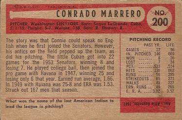 1954 Bowman #200 Connie Marrero Back