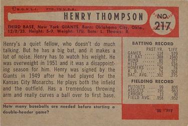 1954 Bowman #217 Hank Thompson Back