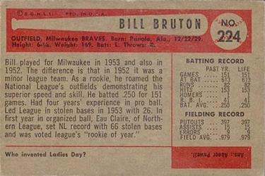 1954 Bowman #224 Bill Bruton Back
