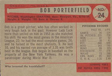 1954 Bowman #24 Bob Porterfield Back
