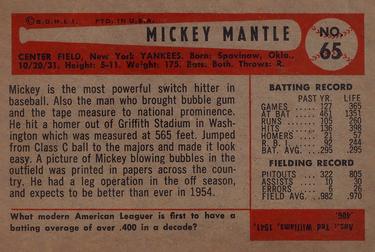 1954 Bowman #65 Mickey Mantle Back