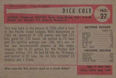 1954 Bowman #27 Dick Cole Back