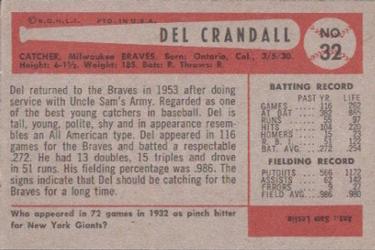 1954 Bowman #32 Del Crandall Back