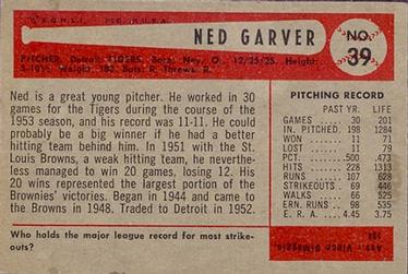 1954 Bowman #39 Ned Garver Back