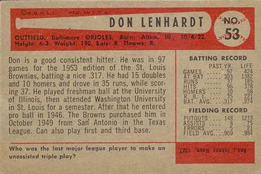 1954 Bowman #53 Don Lenhardt Back