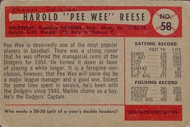1954 Bowman #58 Pee Wee Reese Back