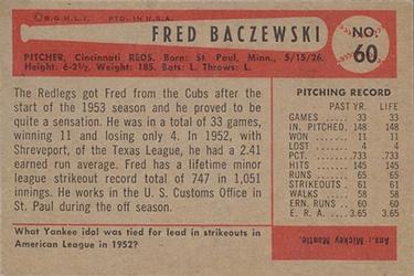 1954 Bowman #60 Fred Baczewski Back