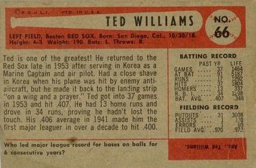 1954 Bowman #66 Ted Williams Back