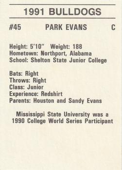 1991 Mississippi State Bulldogs #NNO Park Evans Back
