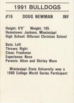 1991 Mississippi State Bulldogs #NNO Doug Newman Back