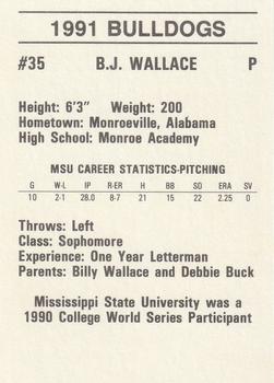 1991 Mississippi State Bulldogs #NNO B.J. Wallace Back