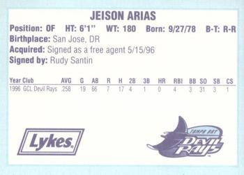 1996 Tampa Bay Devil Rays A Team is Born #NNO Jeison Arias Back