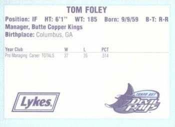 1996 Tampa Bay Devil Rays A Team is Born #NNO Tom Foley Back
