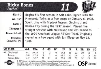 1998 OSP Sports Salt Lake Buzz #11 Ricky Bones Back