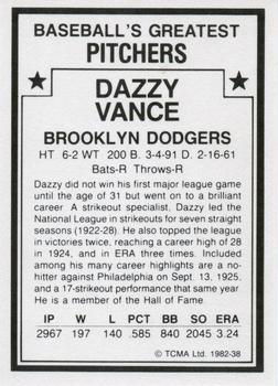 1982 TCMA Baseball's Greatest Pitchers (White Back) #38 Dazzy Vance Back