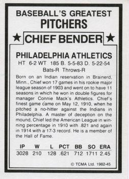 1982 TCMA Baseball's Greatest Pitchers (White Back) #45 Chief Bender Back