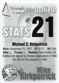 2000 Springfield Capitals #21 Mike Kirkpatrick Back